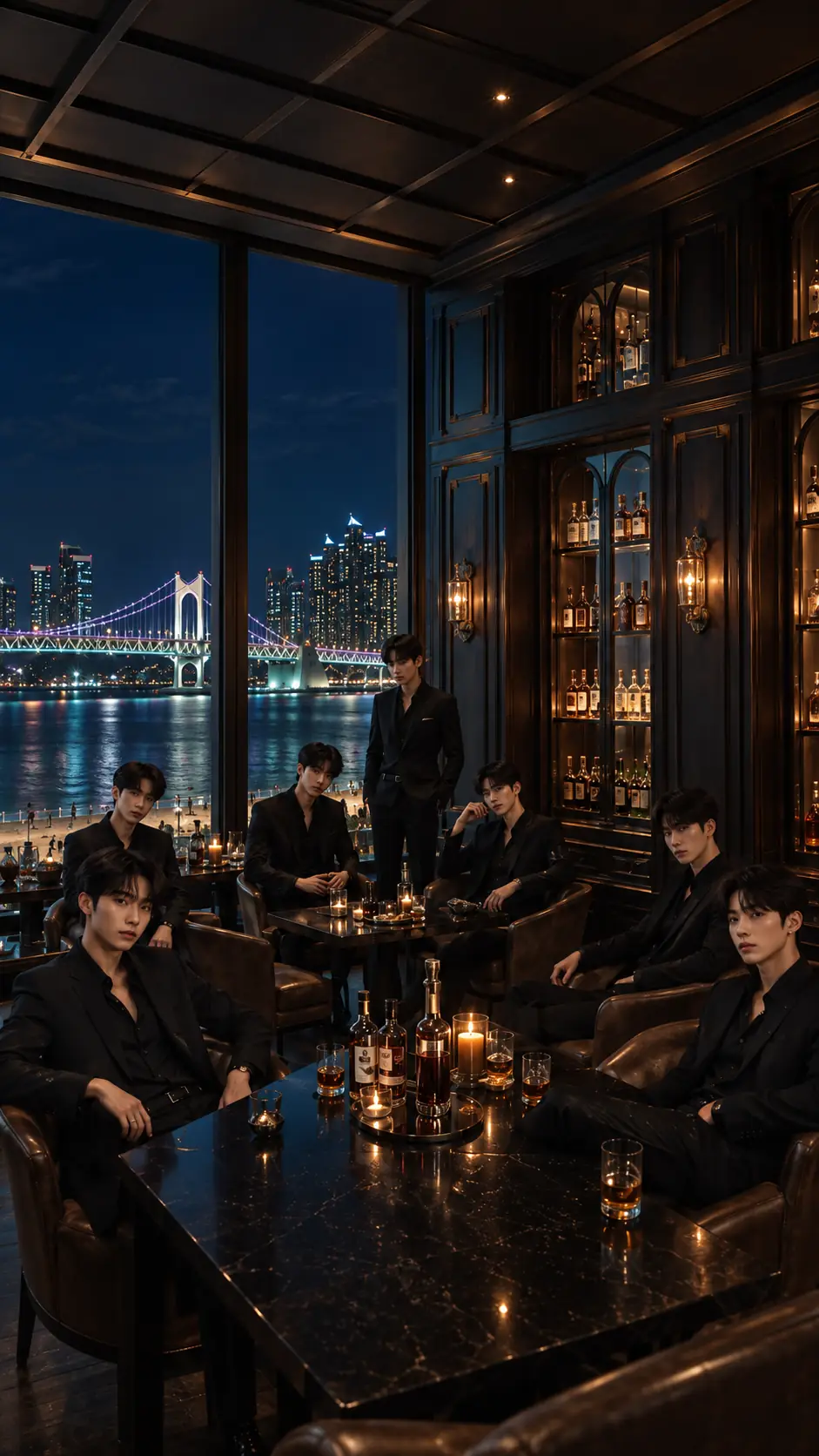 광안리 호스트바 라운지 창가에서 보이는 밤 풍경
